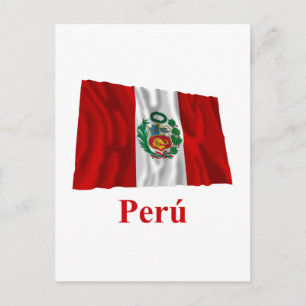 Peru Waving Flag with Name in Spanish Postcard