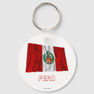 Peru Waving Flag with Name Key Ring