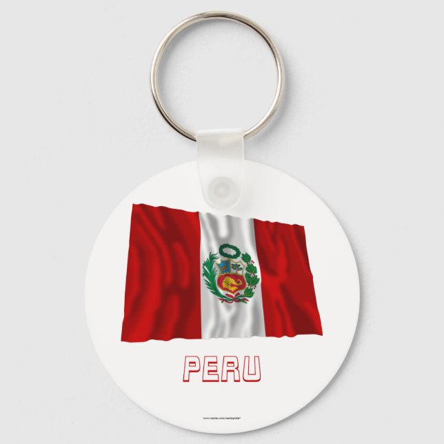 Peru Waving Flag with Name Key Ring (Front)