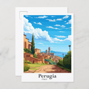 Perugia Italy Art Vintage Travel Illustration Postcard