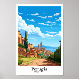 Perugia Italy Art Vintage Travel Illustration Poster