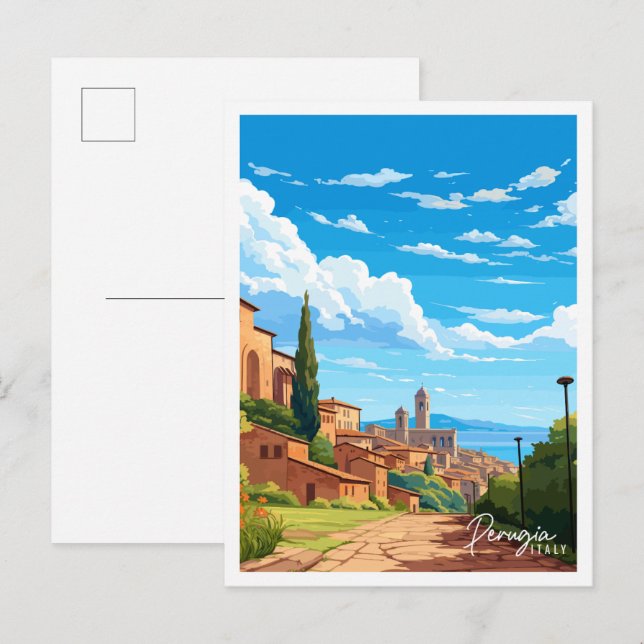 Perugia Italy vintage travel illustration Postcard (Front/Back)