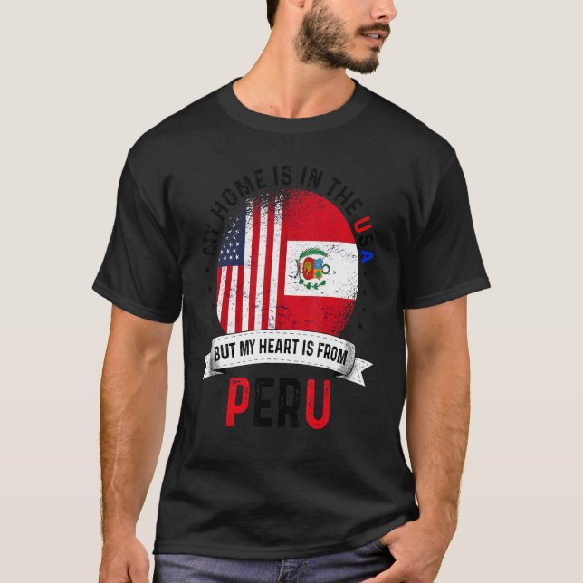 Peruvian American Patriot Heart Is From Peru Flag T-Shirt (Front)