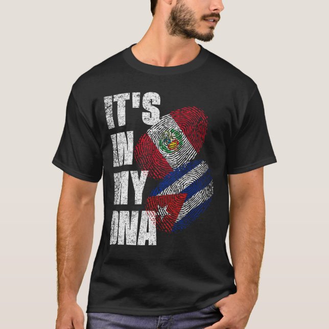 Peruvian And Cuban Mix DNA Heritage Flag T-Shirt (Front)