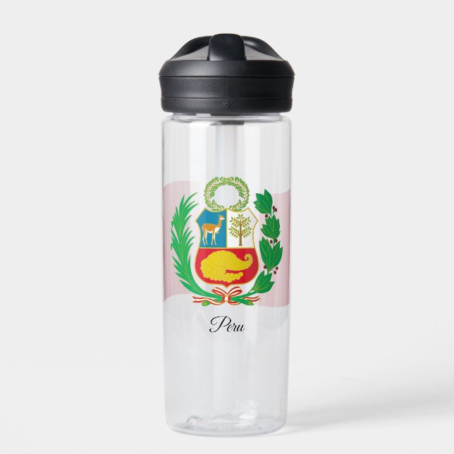 Peruvian Coat of Arms, Flag, Peru Water Bottle (Front)