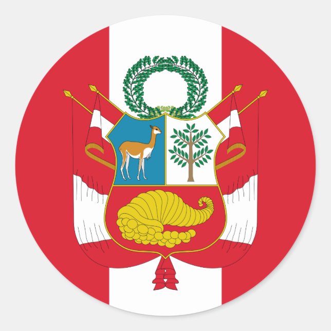 Peruvian Flag & Coat of Arms, Flag of Peru Classic Round Sticker (Front)