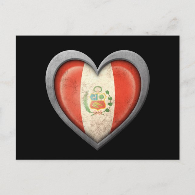 Peruvian Heart Flag with Metal Effect Postcard (Front)