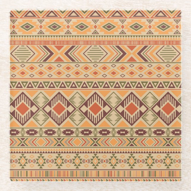 Peruvian Indian: Tribal Geometric Seamless Glass Coaster (Front)