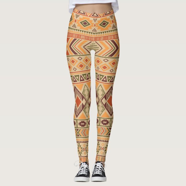 Peruvian Indian: Tribal Geometric Seamless Leggings (Front)