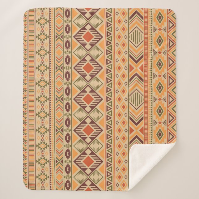 Peruvian Indian: Tribal Geometric Seamless Sherpa Blanket (Front)