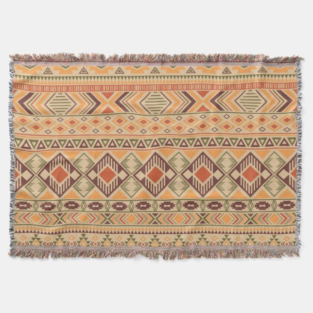 Peruvian Indian: Tribal Geometric Seamless Throw Blanket (Front)
