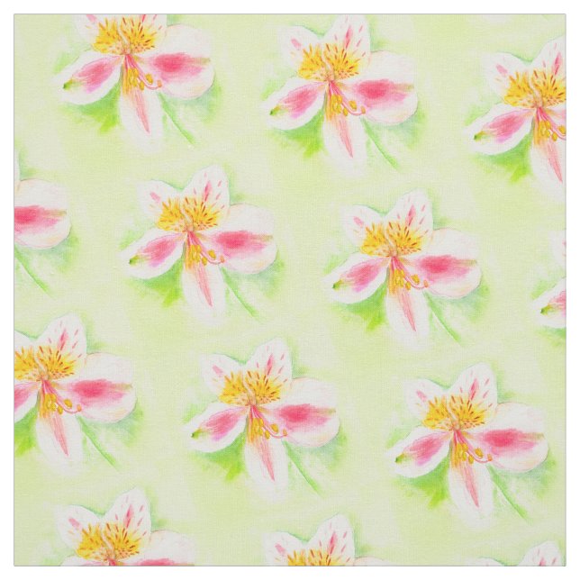 Peruvian lily botanical watercolor floral fabric (Swatch)