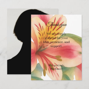 Peruvian lily funeral thank you card with photo