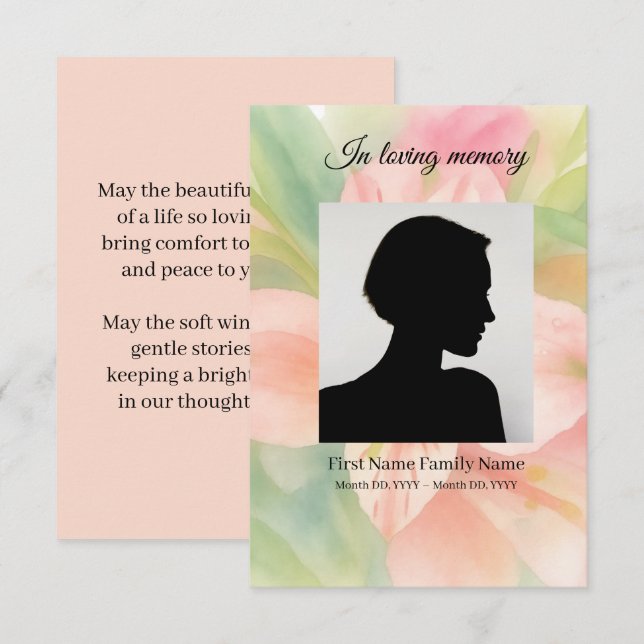 Peruvian lily pastel funeral prayer card (Front/Back)