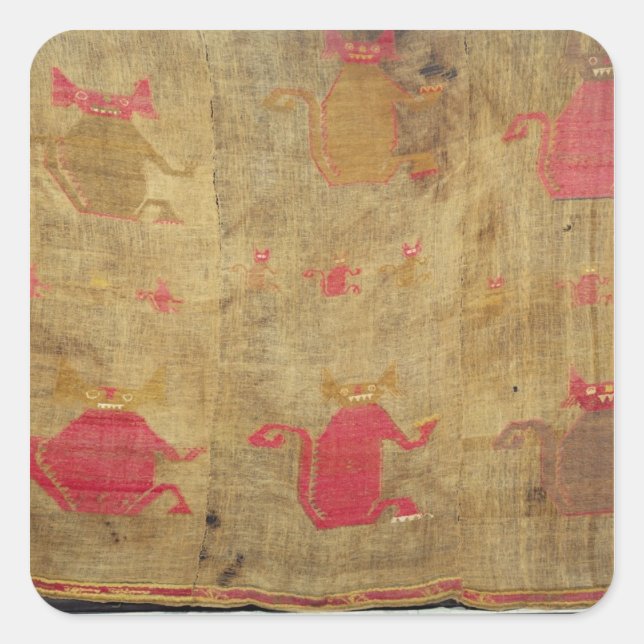 Peruvian shroud; cotton and vicuna brocaded square sticker (Front)