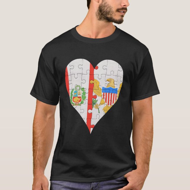 Peruvian Virgin Islander Flag Heart T-Shirt (Front)