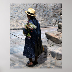 Peruvian Woman Holding Flowers Poster