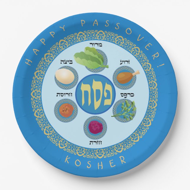 Pesach Seder Kosher six different Passover foods Paper Plate (Front)