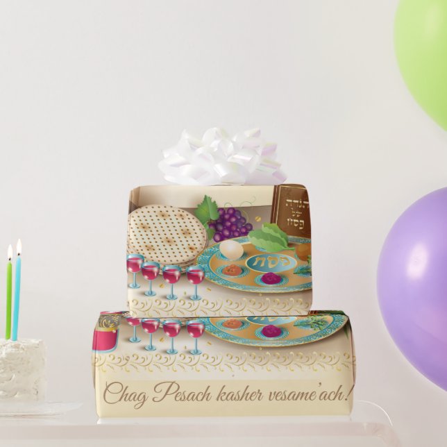 Pesach Seder Kosher six different Passover foods  Wrapping Paper (Party Gifts)