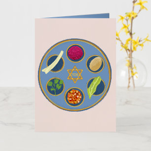 Pesach Seder Plate Happy Passover Jewish Foil Holiday Card