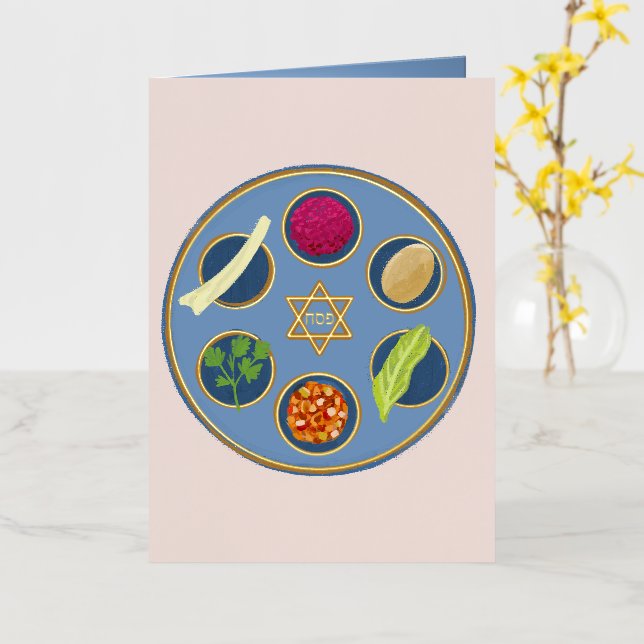 Pesach Seder Plate Happy Passover Jewish Foil Holiday Card (Yellow Flower)