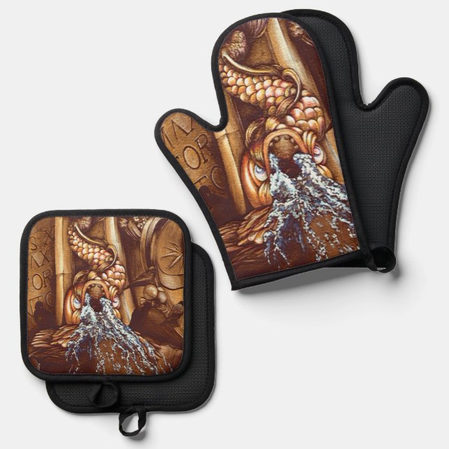 Pesce Oven Mitt & Pot Holder Set (Front/Back)