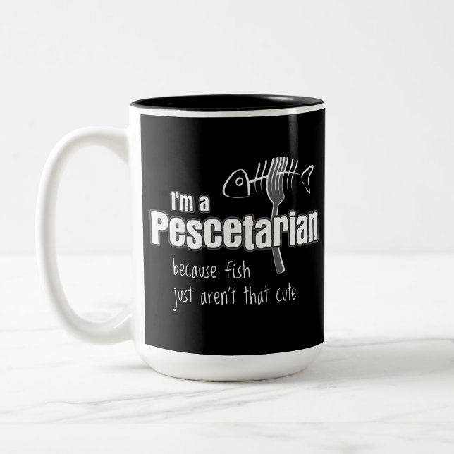 Pescetarian because fish aren't cute Two-Tone coffee mug (Left)