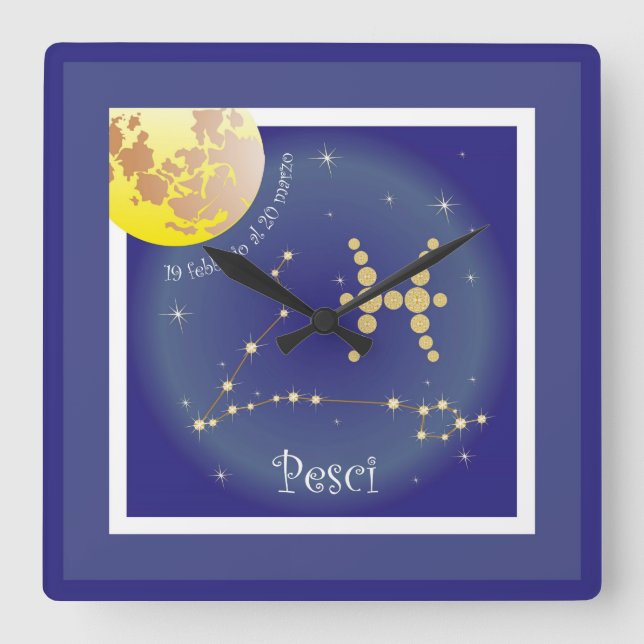 Pesci 19 febbraio al 20 marzo Uhr Square Wall Clock (Front)