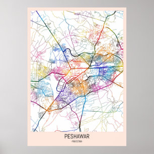 Peshawar Pakistan City Map Poster