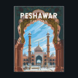 Peshawar Pakistan Travel Art Vintage Postcard<br><div class="desc">Peshawar retro vector travel design. Peshawar is one of the oldest cities in Asia,  with a history dating back to at least 539 BCE.</div>