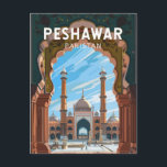 Peshawar Pakistan Travel Art Vintage Postcard<br><div class="desc">Peshawar retro vector travel design. Peshawar is one of the oldest cities in Asia,  with a history dating back to at least 539 BCE.</div>