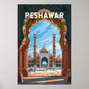 Peshawar Pakistan Travel Art Vintage Poster