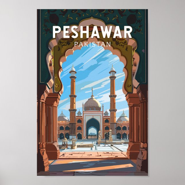 Peshawar Pakistan Travel Art Vintage Poster (Front)
