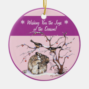 Pesky Snow Birds & Bunny Ceramic Tree Decoration