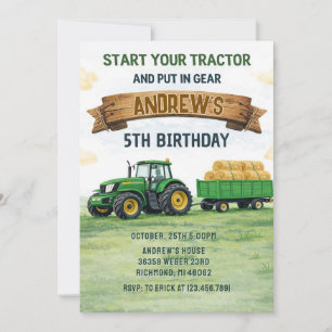 Pesonal Boys Farm Tractor Birthday Invitation