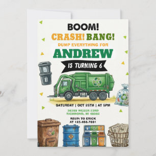 Pesonal Dump Everything Trash Truck Birthday Bash Invitation