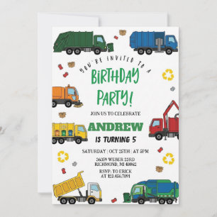 Pesonal Garbage Truck Birthday for kids Invitation
