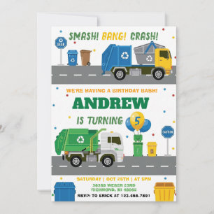 Pesonal Garbage Truck Birthday  Invitation