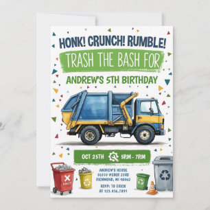 Pesonal Garbage Truck Birthday Invitation