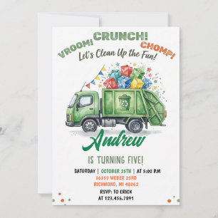 Pesonal Modern Dump Trucks Birthday for kids Invitation