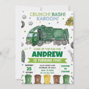 Pesonal Modern Trash Bash Boys Birthday party Invitation