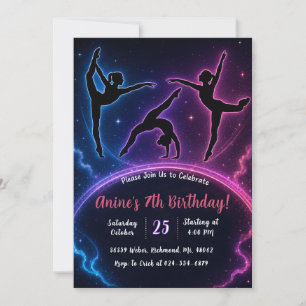 Pesonal Rainbow Gymnastics Birthday Invitation