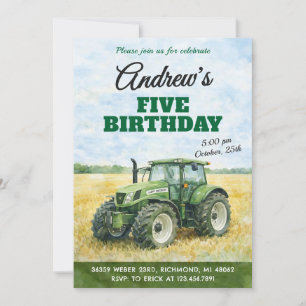 Pesonal Vintage Green Tractor Birthday Invitation