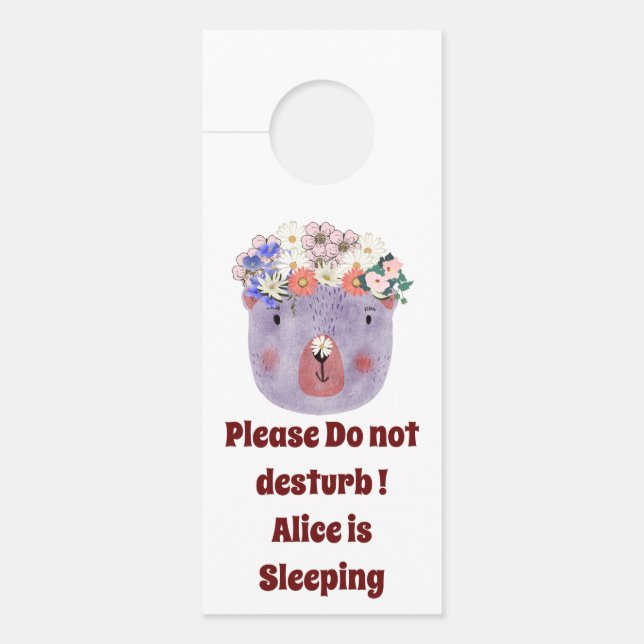 Pesonalized beautiful animal with flowers purple door hanger (Front)