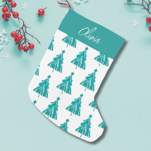 Pesonalized Green Winter Forest Christmas Tree Small Christmas Stocking