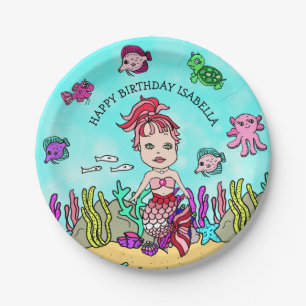 Pesonalized Hand darwn Mermaid Birthday Paper Plate