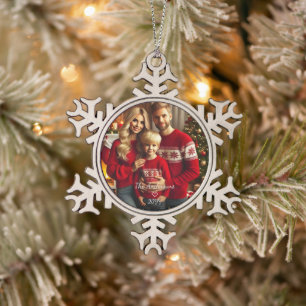Pesonalized Photo Family Snowflake Pewter Christmas Ornament