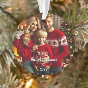 Pesonalized  Photo +  Red Poinsettia Christmas  Ornament