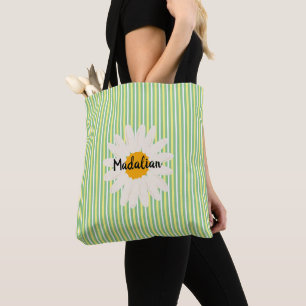 Pesonalized pretty retro style greenery stripes tote bag