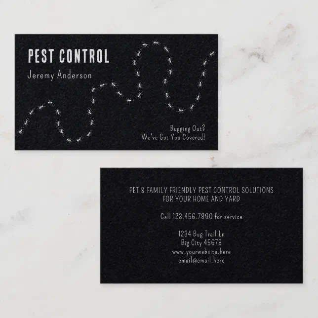 Pest Control Ants Bugs Modern Minimal Black Business Card | Zazzle